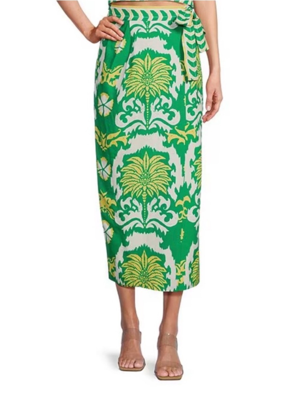 Antonio Melani NWT Clio Linen Blend Wrap Skirt Green Yellow Ivory Palm SZ 0 NWT